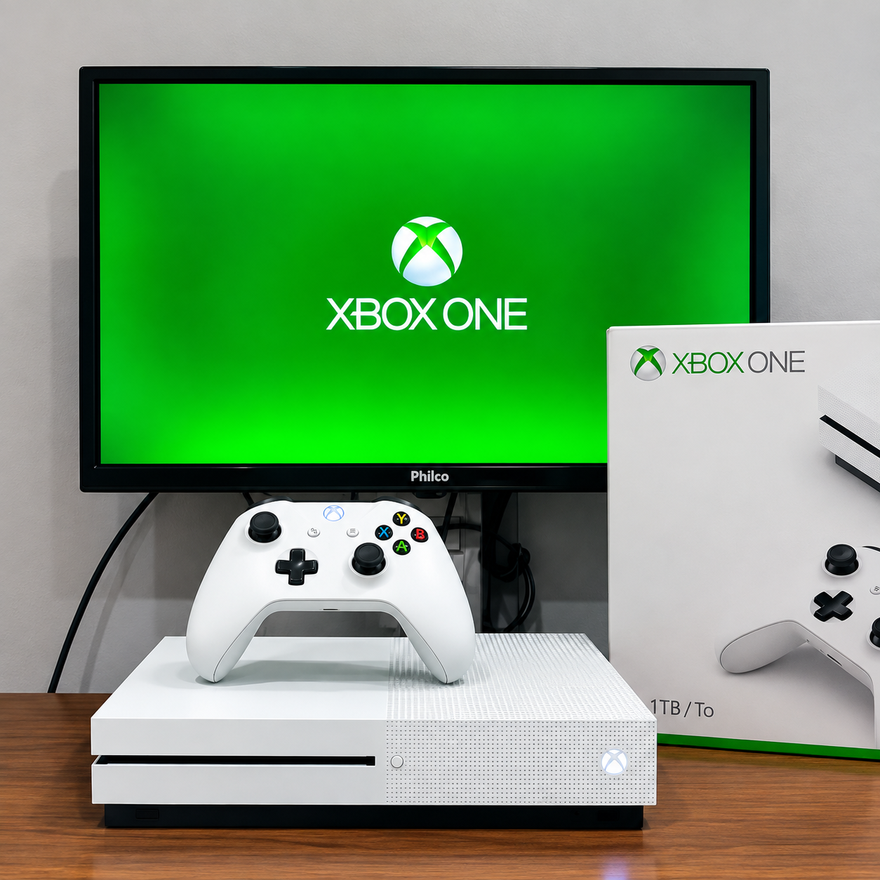 xbox one s vale a pena: console conectado na TV no Mercado Livre