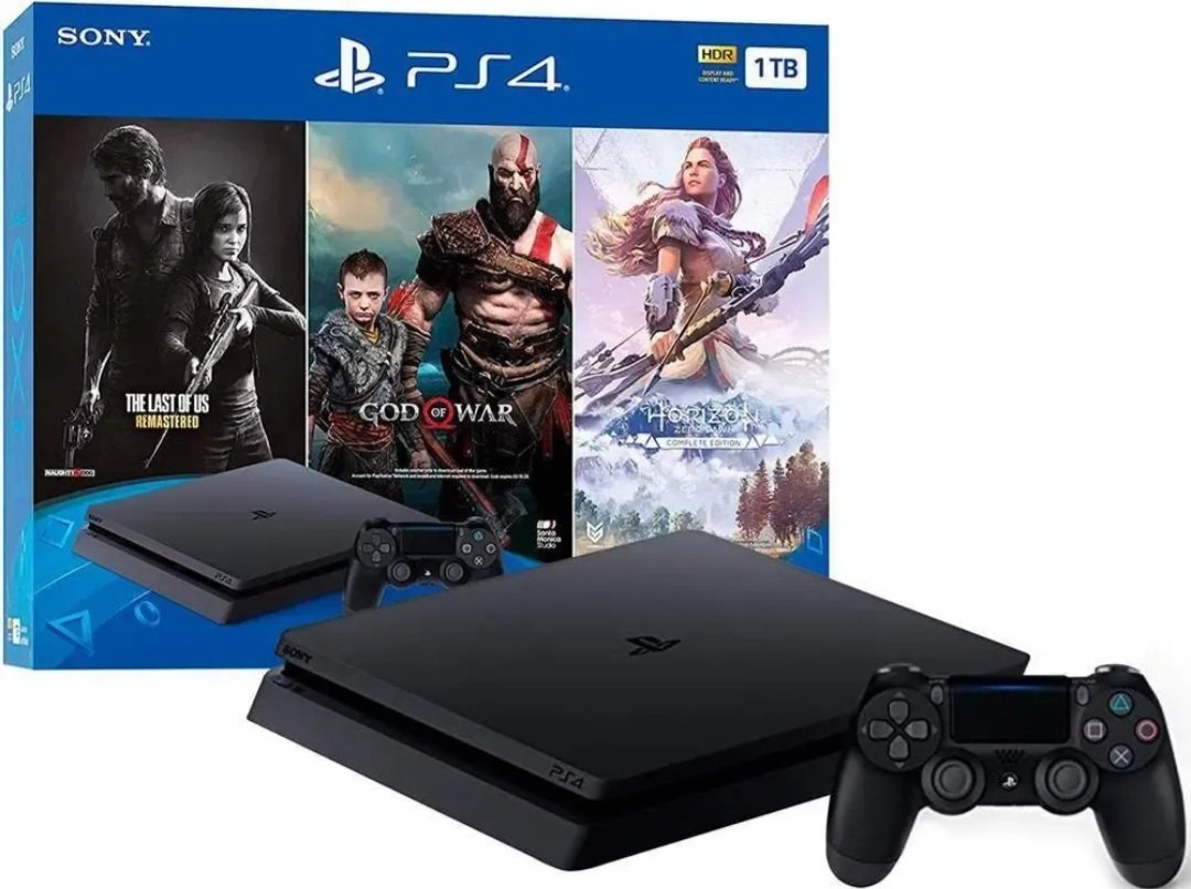 Console PlayStation 4 Slim com caixa do jogo God of War Ragnarök